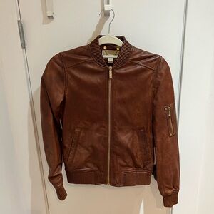 Michael Kors Brown Leather Bomber Jacket